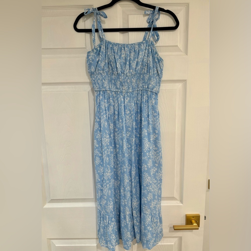 Blue Floral Smocked Dress